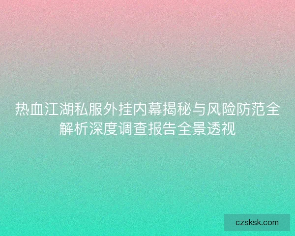 热血江湖私服外挂内幕揭秘与风险防范全解析深度调查报告全景透视